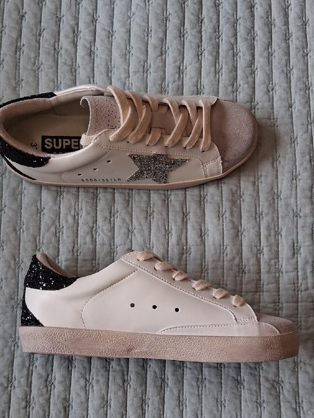 White Golden Goose Women's Sneaker with Silver Glitter Star - Picture 3 of 11